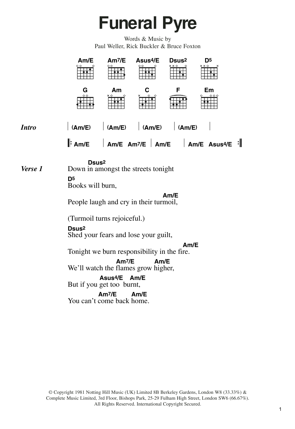 The Jam Funeral Pyre sheet music notes and chords. Download Printable PDF.