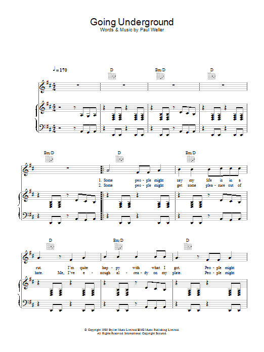 The Jam Going Underground sheet music notes and chords. Download Printable PDF.