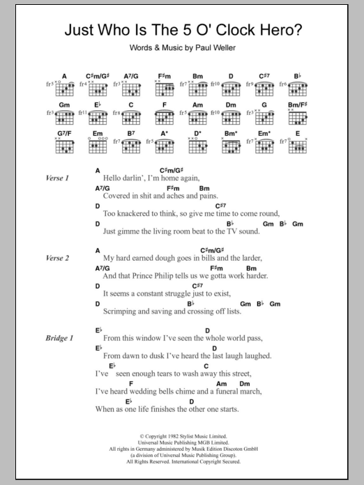 The Jam Just Who Is The 5 O'Clock Hero? sheet music notes and chords. Download Printable PDF.