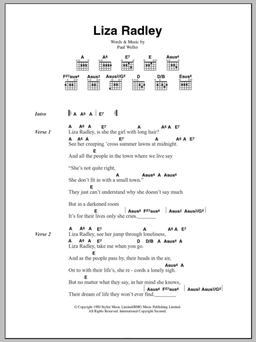 The Jam Liza Radley sheet music notes and chords arranged for Guitar Chords/Lyrics
