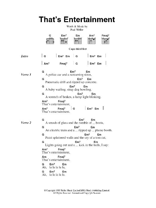 The Jam That's Entertainment sheet music notes and chords. Download Printable PDF.