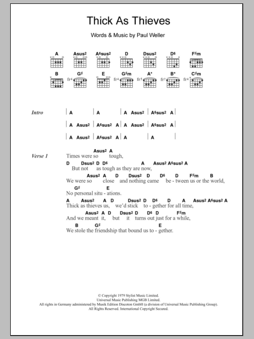 The Jam Thick As Thieves sheet music notes and chords. Download Printable PDF.