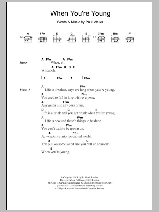 The Jam When You're Young sheet music notes and chords. Download Printable PDF.