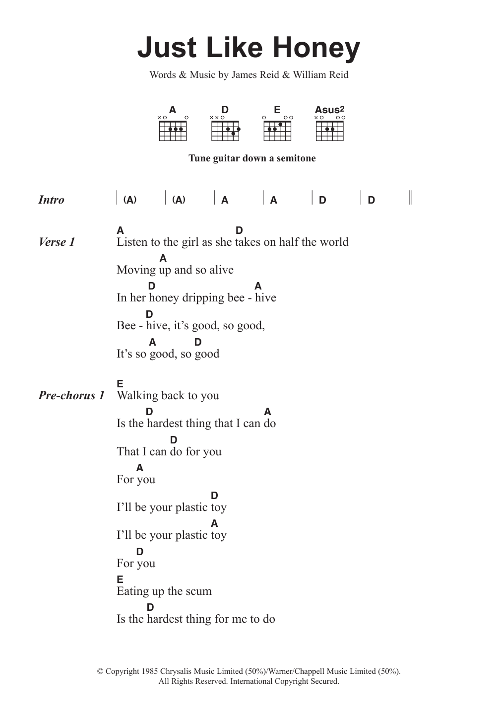 The Jesus And Mary Chain Just Like Honey sheet music notes and chords. Download Printable PDF.