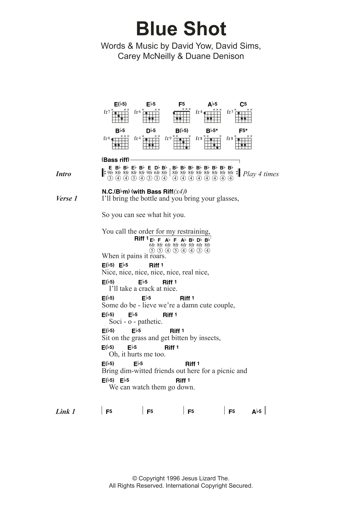 The Jesus Lizard Blue Shot sheet music notes and chords. Download Printable PDF.