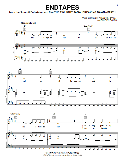 Learn to play The Joy Formidable Endtapes sheet music for Piano, Vocal & Guitar Chords (Right-Hand Melody) in minutes. Price: 7.8900$ The Joy Formidable Endtapes sheet music notes and chords arranged for Piano, Vocal & Guitar Chords (Right-Hand Melody)