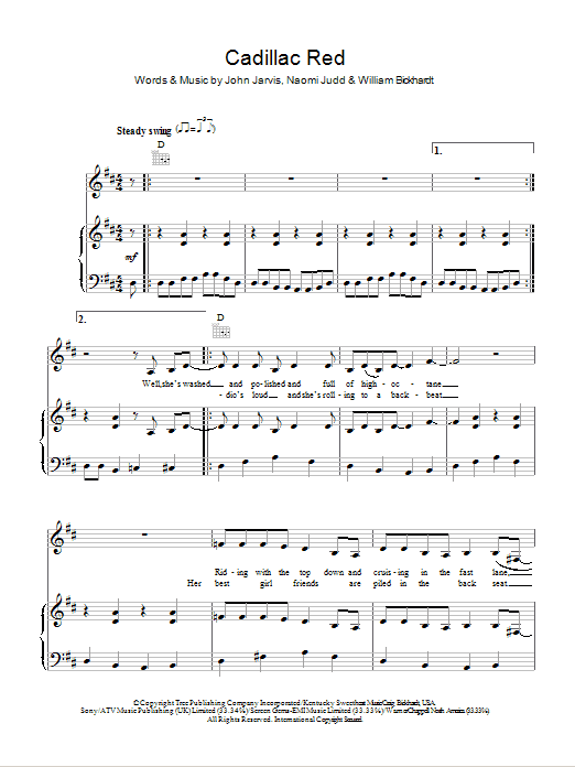 Learn to play The Judds Cadillac Red sheet music for Piano, Vocal & Guitar Chords in minutes. Price: 7.8900$ The Judds Cadillac Red sheet music notes and chords arranged for Piano, Vocal & Guitar Chords