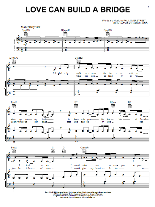 The Judds Love Can Build A Bridge sheet music notes and chords. Download Printable PDF.