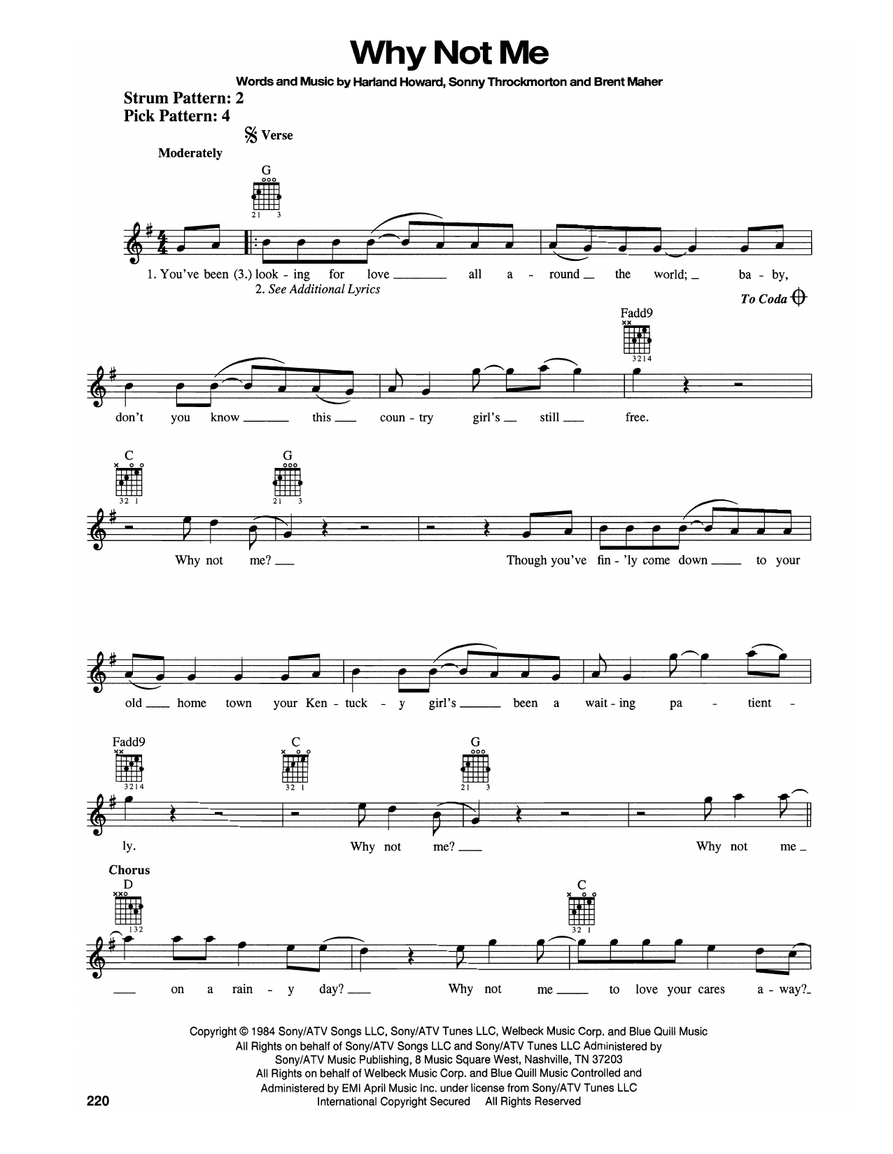 The Judds Why Not Me sheet music notes and chords. Download Printable PDF.