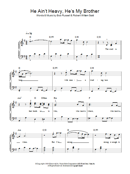 The Justice Collective He Ain't Heavy, He's My Brother sheet music notes and chords. Download Printable PDF.