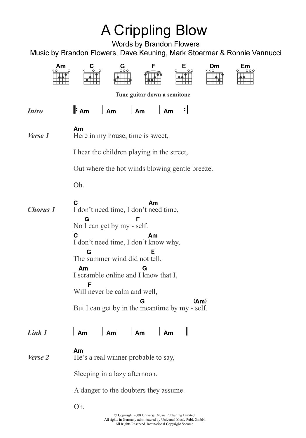 The Killers A Crippling Blow sheet music notes and chords. Download Printable PDF.