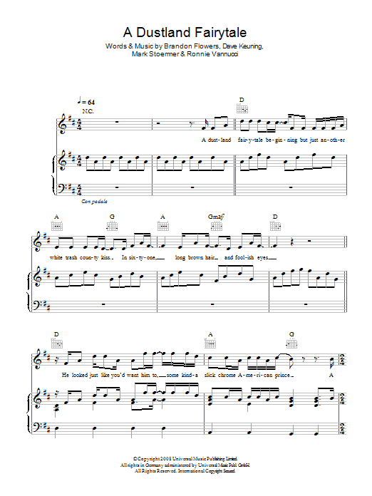 The Killers A Dustland Fairytale sheet music notes and chords. Download Printable PDF.