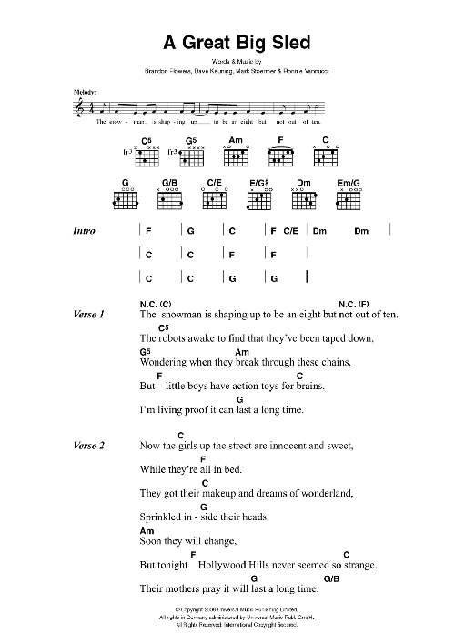 The Killers A Great Big Sled sheet music notes and chords. Download Printable PDF.