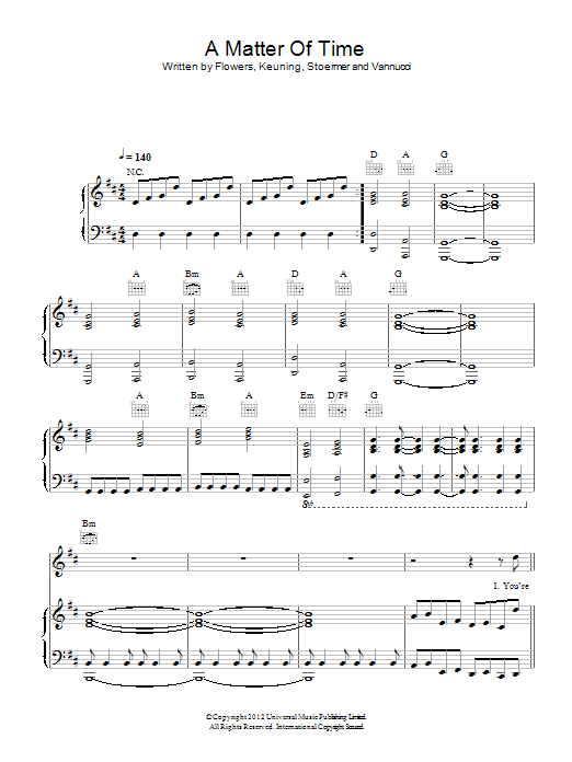 Learn to play The Killers A Matter Of Time sheet music for Piano, Vocal & Guitar Chords in minutes. Price: 7.8900$ The Killers A Matter Of Time sheet music notes and chords arranged for Piano, Vocal & Guitar Chords