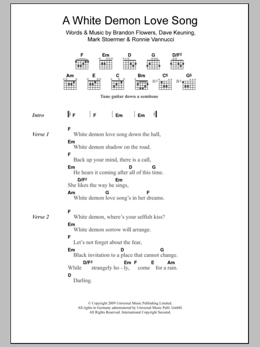 The Killers A White Demon Love Song sheet music notes and chords. Download Printable PDF.