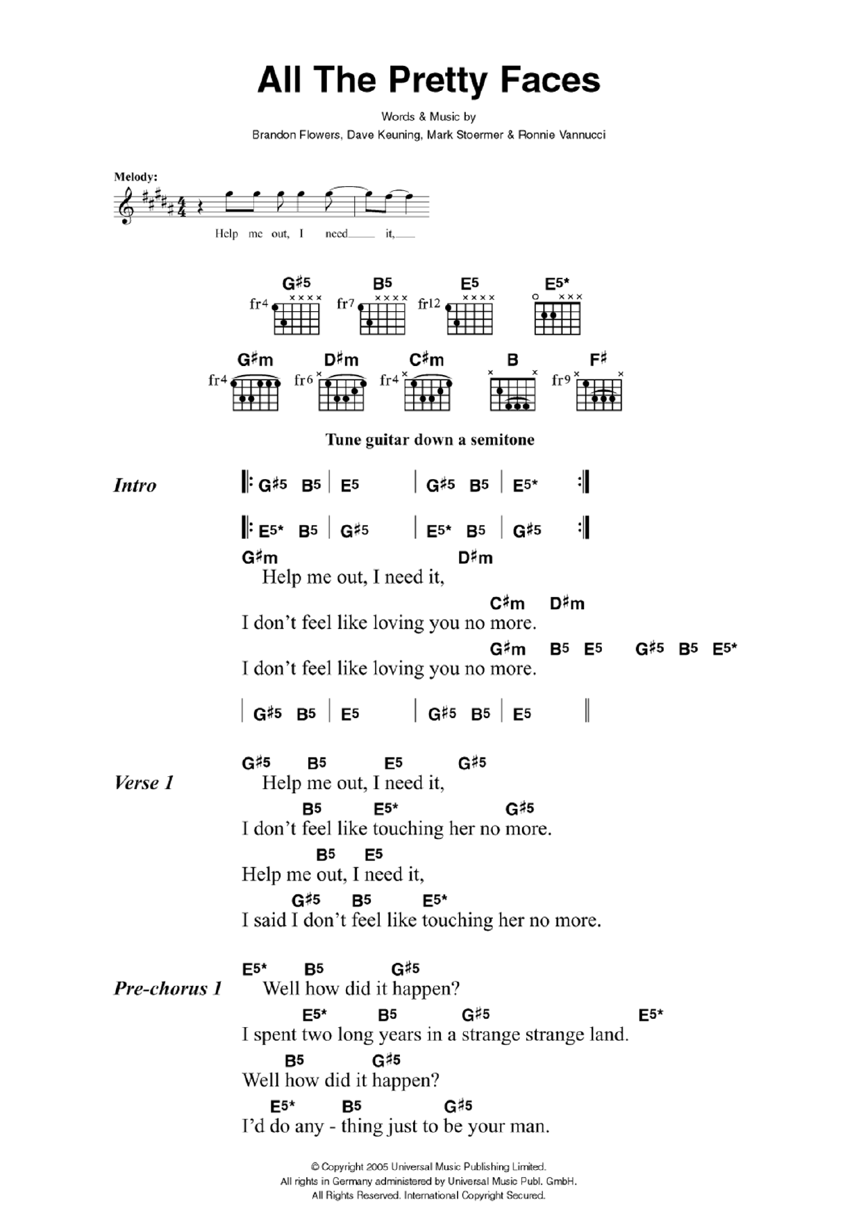 The Killers All The Pretty Faces sheet music notes and chords. Download Printable PDF.