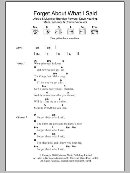 The Killers Forget About What I Said sheet music notes and chords. Download Printable PDF.