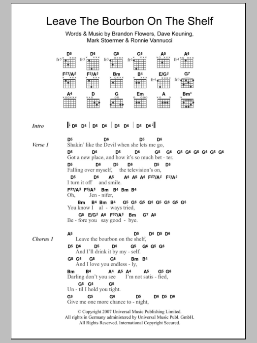 The Killers Leave The Bourbon On The Shelf sheet music notes and chords. Download Printable PDF.