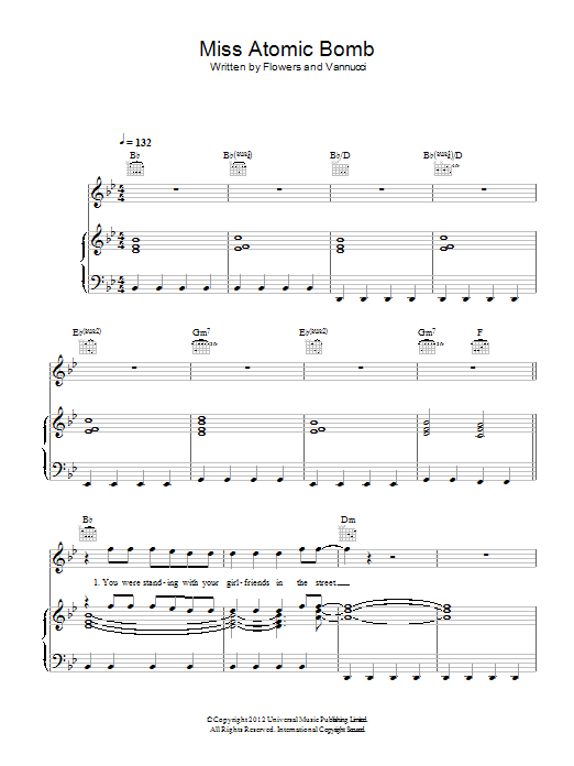 The Killers Miss Atomic Bomb sheet music notes and chords. Download Printable PDF.