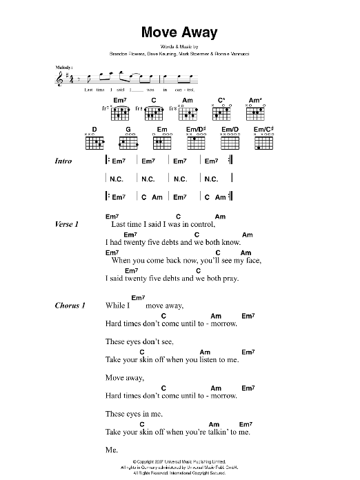 The Killers Move Away sheet music notes and chords. Download Printable PDF.