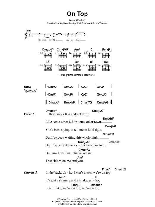 The Killers On Top sheet music notes and chords. Download Printable PDF.