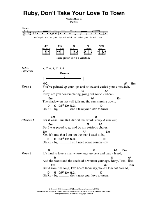 The Killers Ruby, Don't Take Your Love To Town sheet music notes and chords. Download Printable PDF.