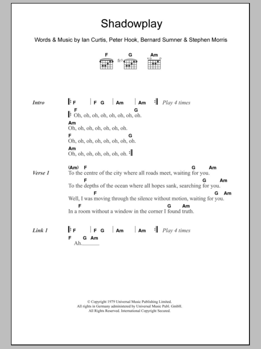 The Killers Shadowplay sheet music notes and chords. Download Printable PDF.