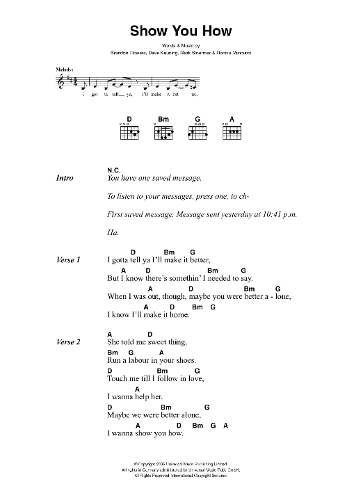 The Killers Show You How sheet music notes and chords. Download Printable PDF.