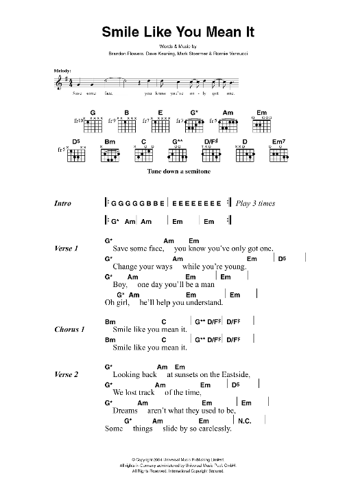 The Killers Smile Like You Mean It sheet music notes and chords. Download Printable PDF.