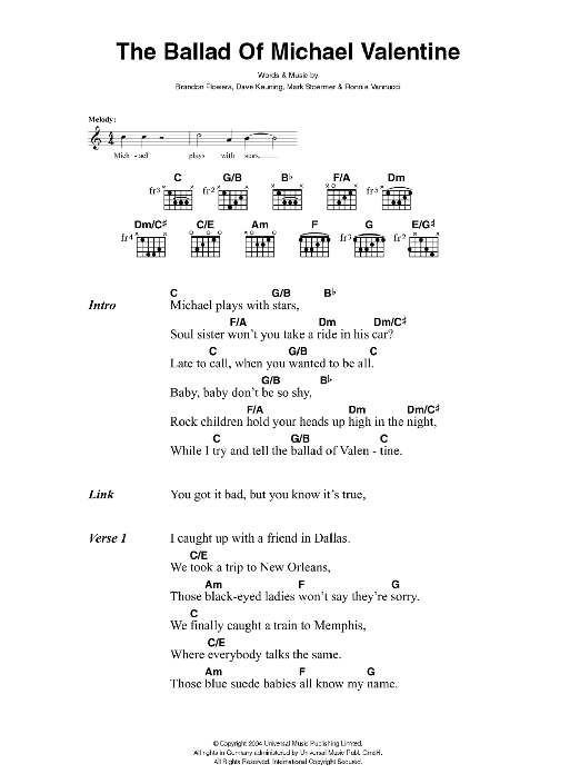 The Killers The Ballad Of Michael Valentine sheet music notes and chords. Download Printable PDF.