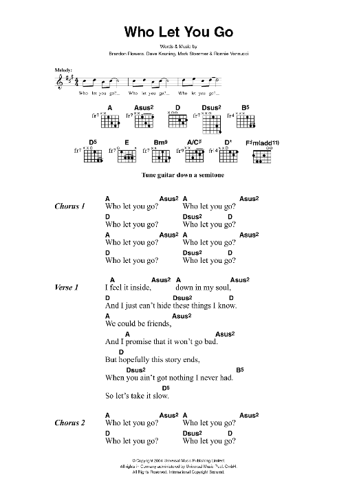 The Killers Who Let You Go sheet music notes and chords. Download Printable PDF.