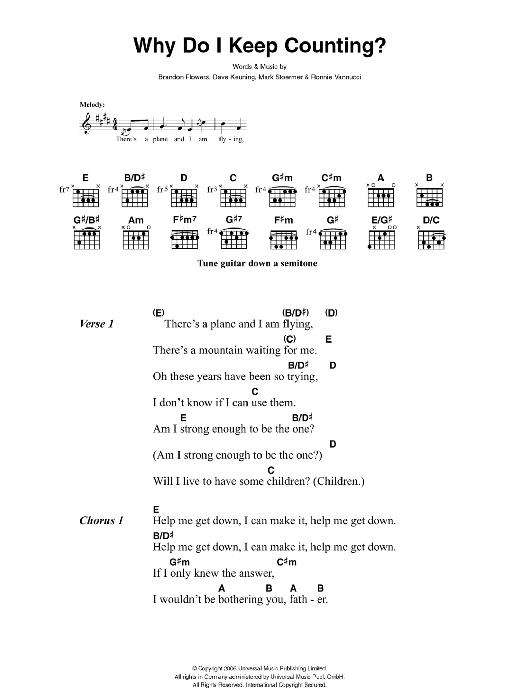 Learn to play The Killers Why Do I Keep Counting sheet music for Guitar Chords/Lyrics in minutes. Price: 4.4900$ The Killers Why Do I Keep Counting sheet music notes and chords arranged for Guitar Chords/Lyrics