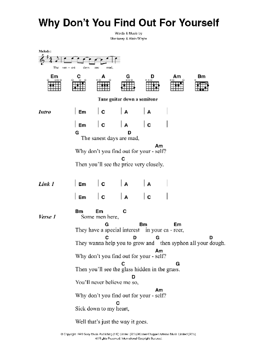 The Killers Why Don't You Find Out For Yourself sheet music notes and chords. Download Printable PDF.