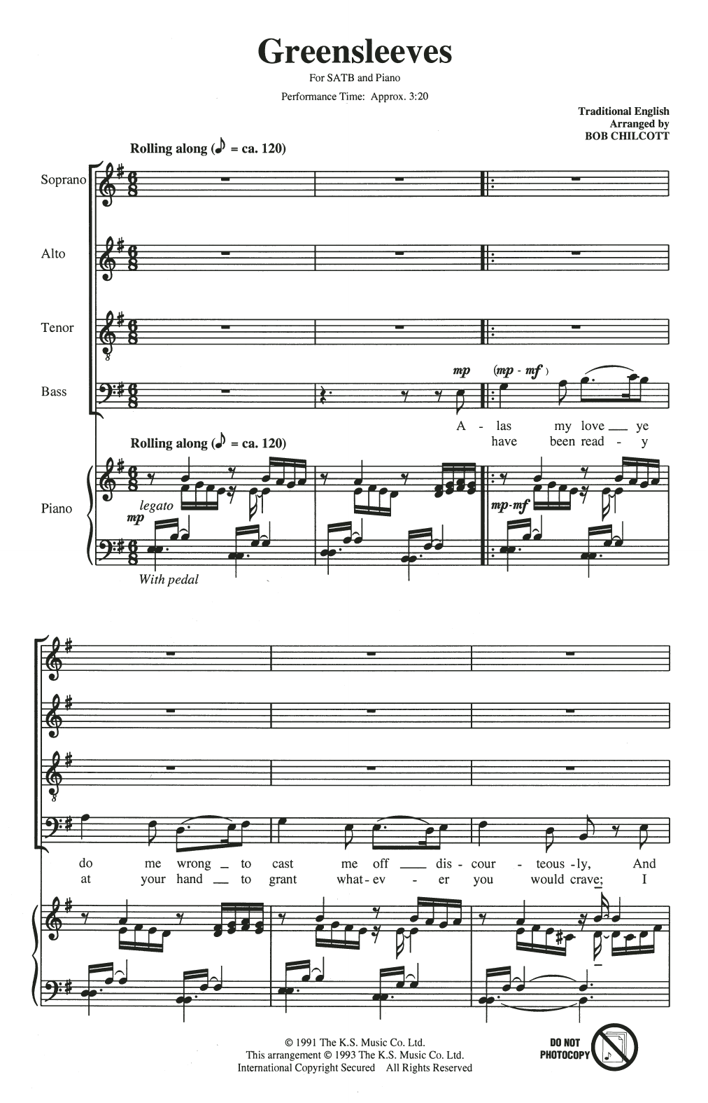 Learn to play The King's Singers Greensleeves (arr. Bob Chilcott) sheet music for SATB Choir in minutes. Price: 3.9900$ The King's Singers Greensleeves (arr. Bob Chilcott) sheet music notes and chords arranged for SATB Choir