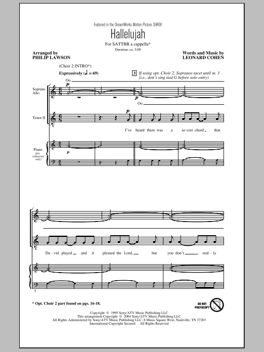 Learn to play Philip Lawson Hallelujah sheet music for SATB Choir in minutes. Price: 3.9900$ Philip Lawson Hallelujah sheet music notes and chords arranged for SATB Choir