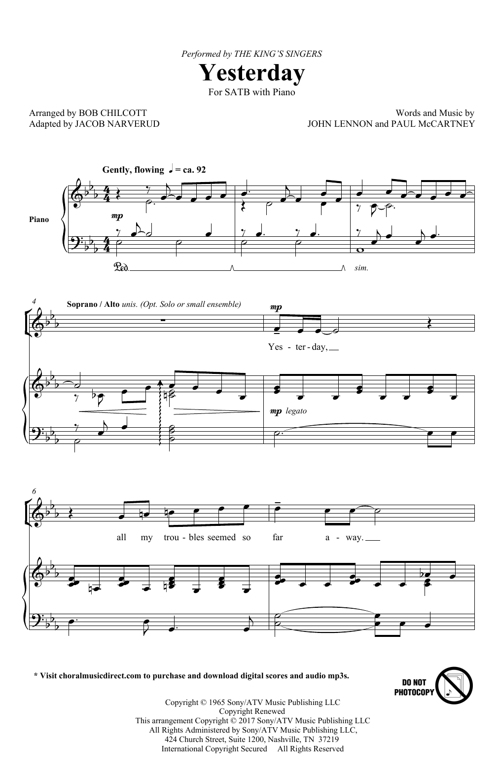 The Beatles Yesterday (adapt. Jacob Narverud) sheet music notes and chords. Download Printable PDF.