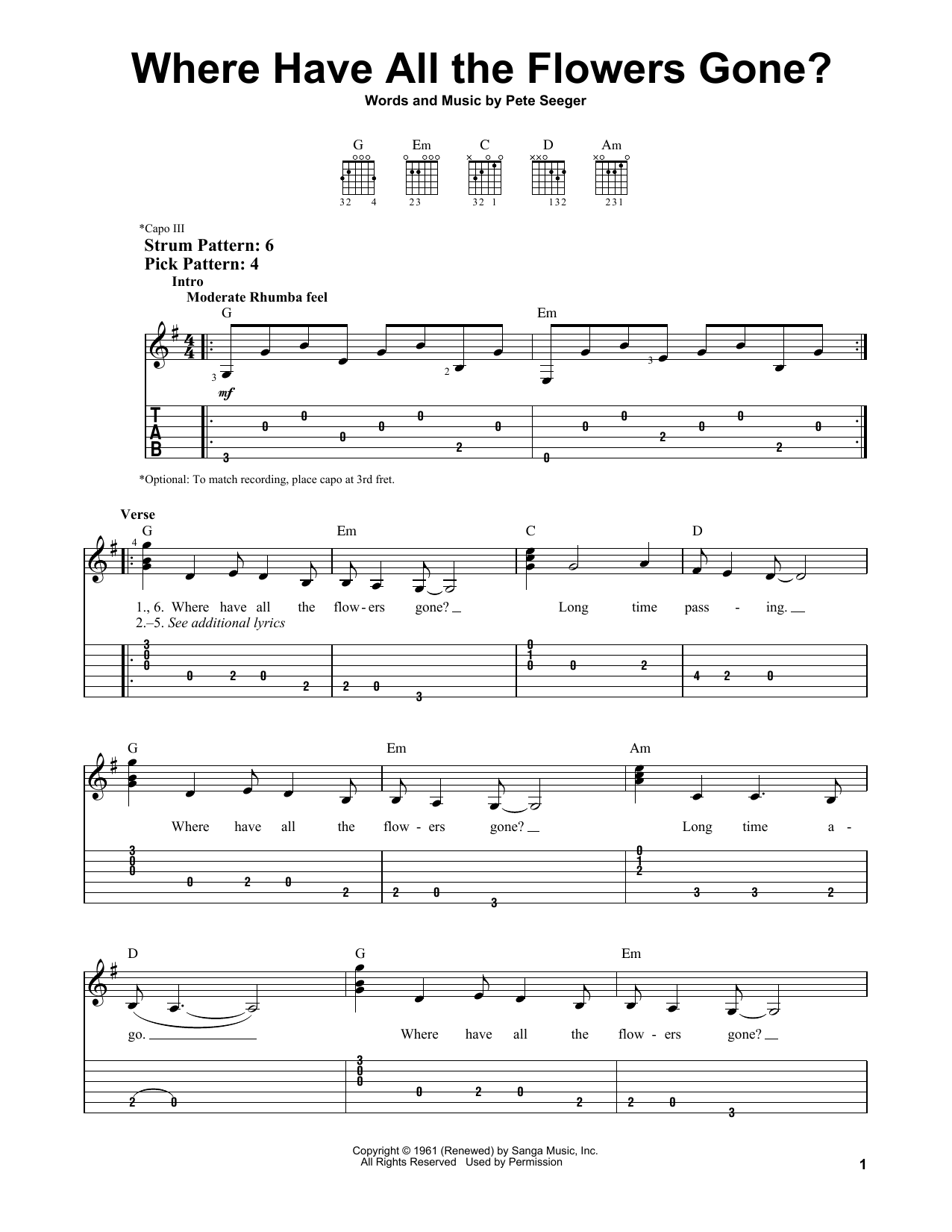 The Kingston Trio Where Have All The Flowers Gone? sheet music notes and chords. Download Printable PDF.