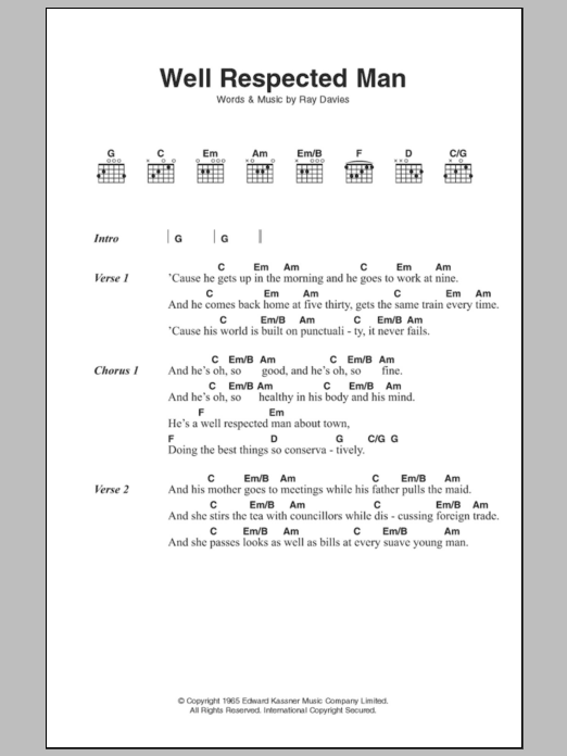 The Kinks A Well Respected Man sheet music notes and chords. Download Printable PDF.