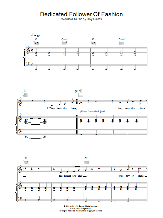 The Kinks Dedicated Follower Of Fashion sheet music notes and chords. Download Printable PDF.