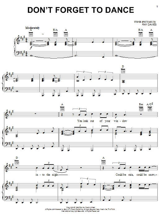 Learn to play The Kinks Don't Forget To Dance sheet music for Piano, Vocal & Guitar Chords (Right-Hand Melody) in minutes. Price: 7.8900$ The Kinks Don't Forget To Dance sheet music notes and chords arranged for Piano, Vocal & Guitar Chords (Right-Hand Melody)