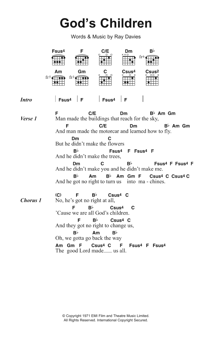 The Kinks God's Children sheet music notes and chords. Download Printable PDF.