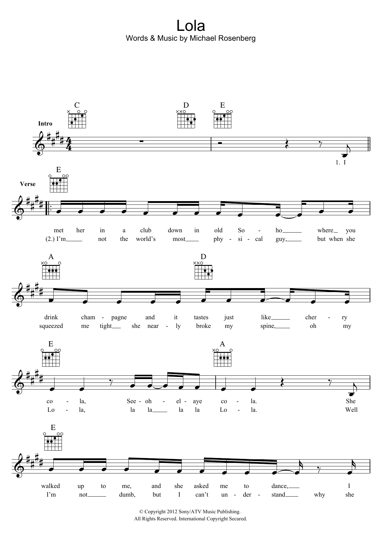 The Kinks Lola sheet music notes and chords. Download Printable PDF.