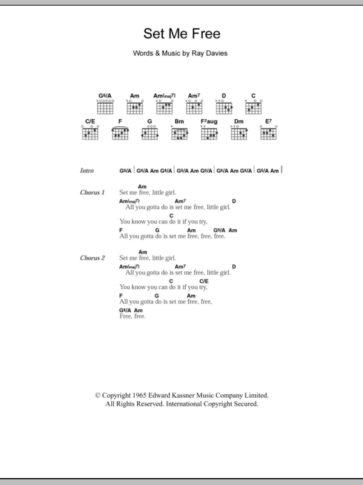 The Kinks Set Me Free sheet music notes and chords. Download Printable PDF.