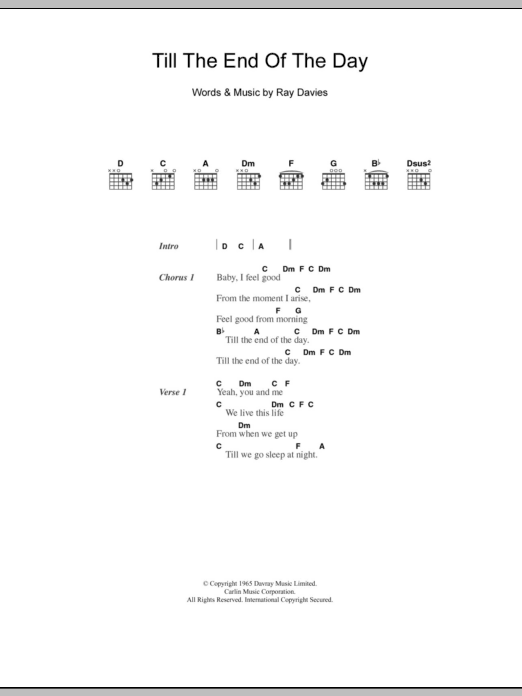 The Kinks Till The End Of The Day sheet music notes and chords. Download Printable PDF.