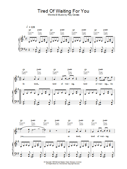 The Kinks Tired Of Waiting For You sheet music notes and chords. Download Printable PDF.