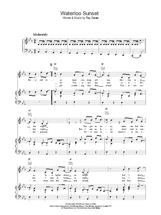 The Kinks Waterloo Sunset sheet music notes and chords. Download Printable PDF.