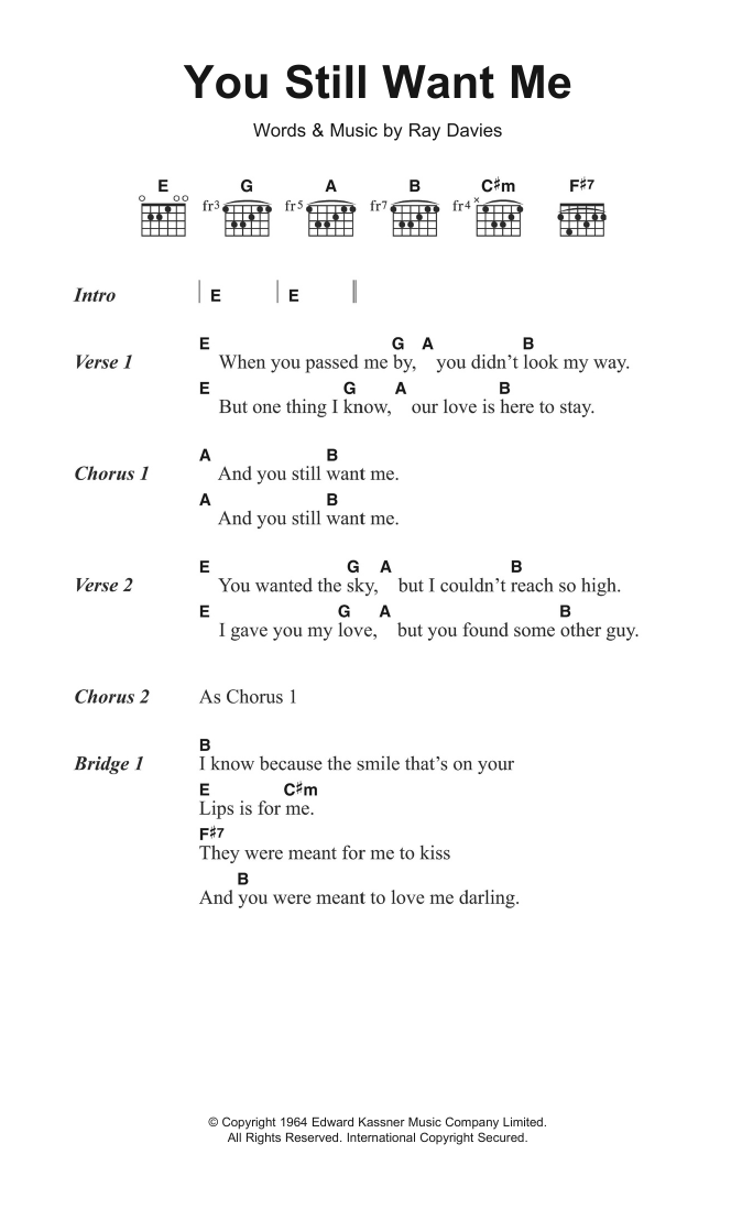 The Kinks You Still Want Me sheet music notes and chords. Download Printable PDF.