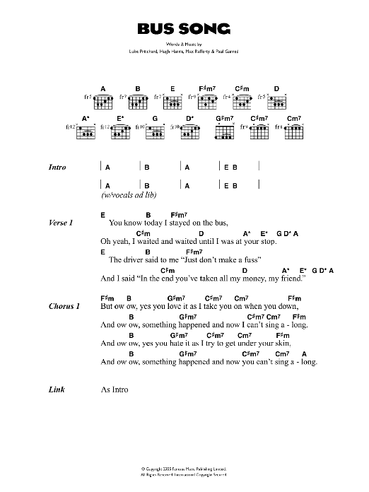 The Kooks Bus Song sheet music notes and chords. Download Printable PDF.