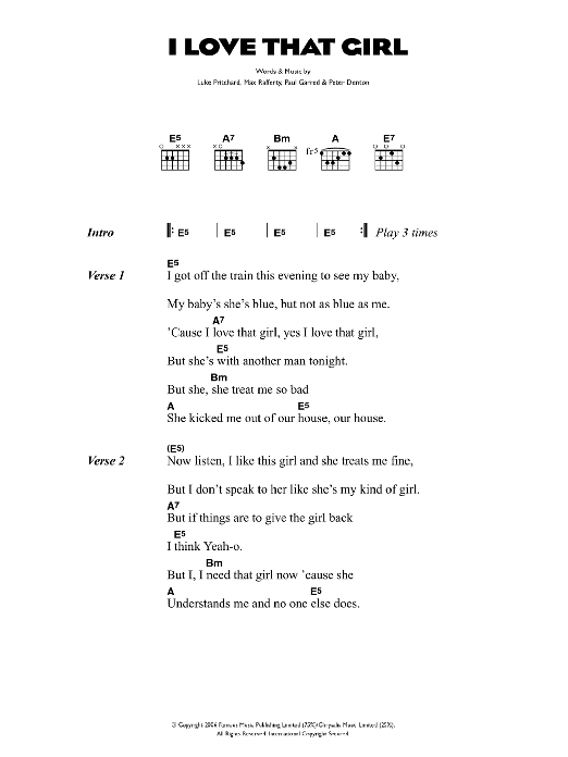 The Kooks I Love That Girl sheet music notes and chords. Download Printable PDF.