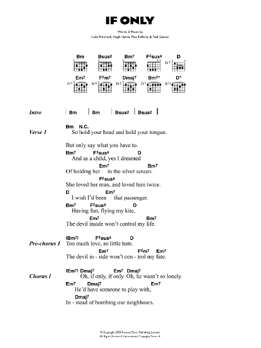 The Kooks If Only sheet music notes and chords. Download Printable PDF.